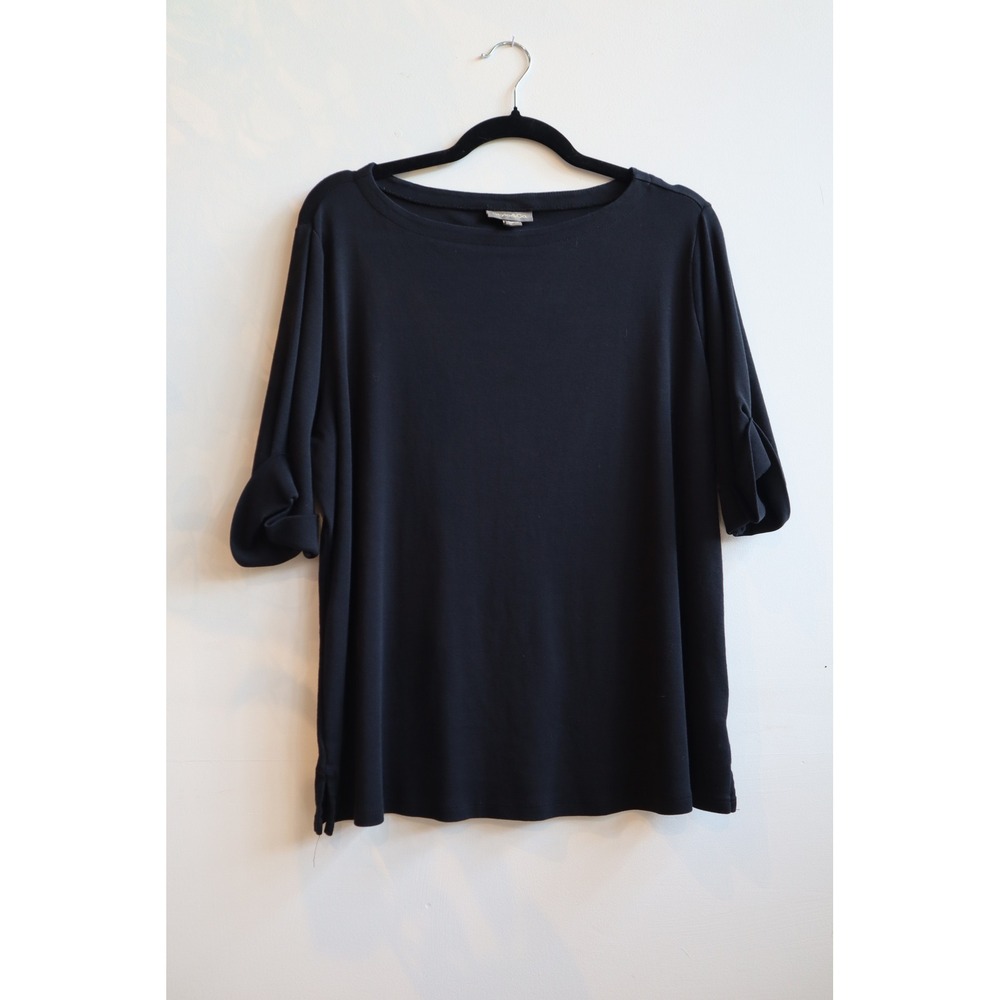 Style & Co Womens 1X Black Boat Neck Tulip Sleeve Knit Top T-Shirt Plus Size